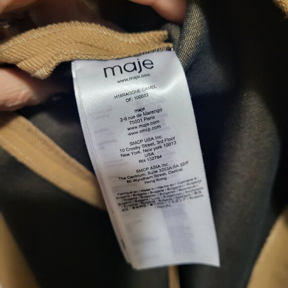 Maje Ragone Embellished Collar Twill Mini Dress in Camel Dragonfly Jewel - Picture 7 of 9